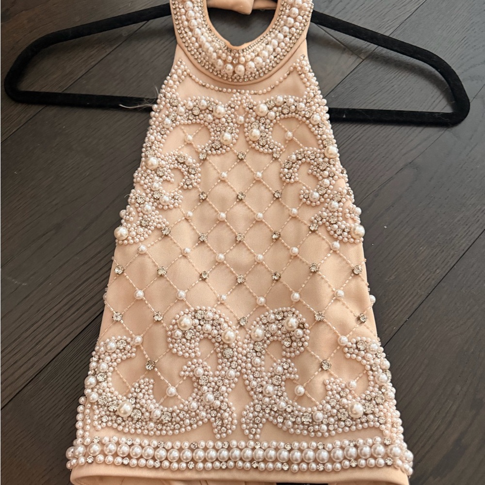 Balmain Pearl Crystal Embellished Halter Top Ivory Runway Size 34 - Picture 10 of 16
